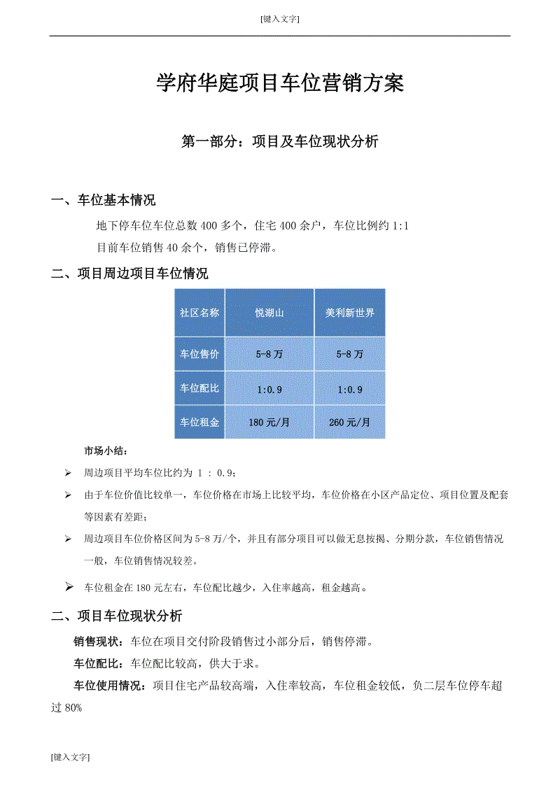 关于车位销售20种营销方案的信息