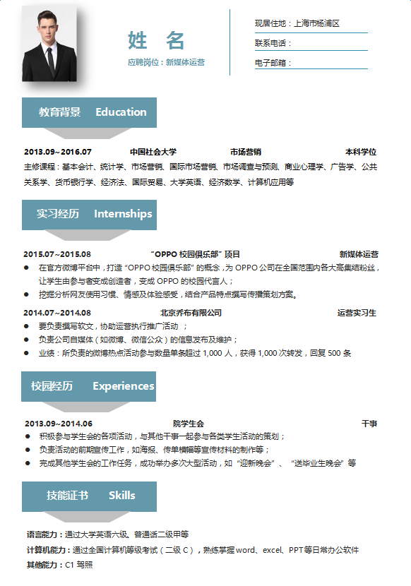 市场营销个人简历(市场营销个人简历模板范文)
